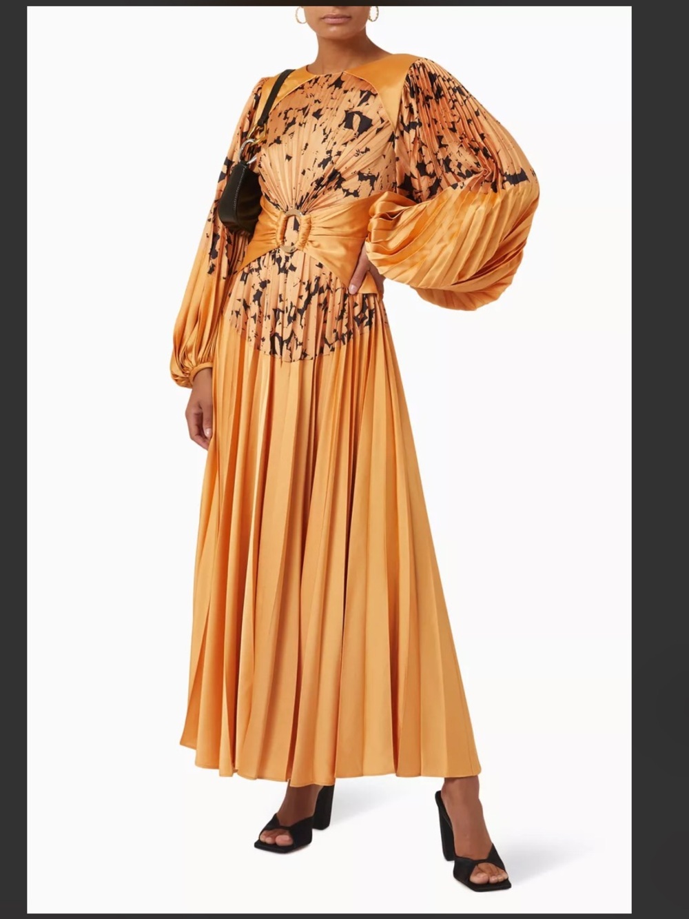 Acler Fernlea Golden Pleated Satin Maxi Dress with Black Embellishment - Picture 4 of 10